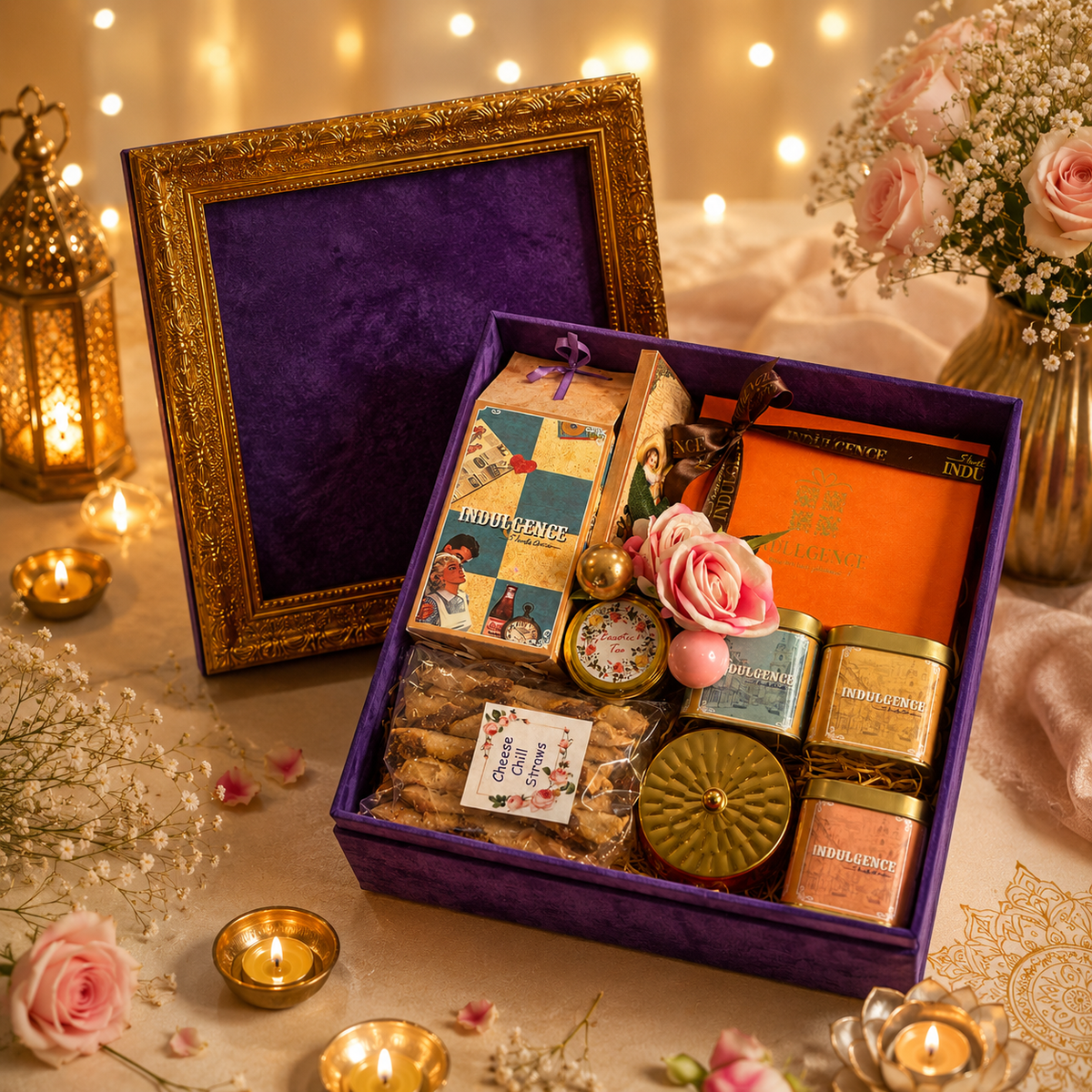 Purple Suede Frame Jumbo Box Diwali Hamper