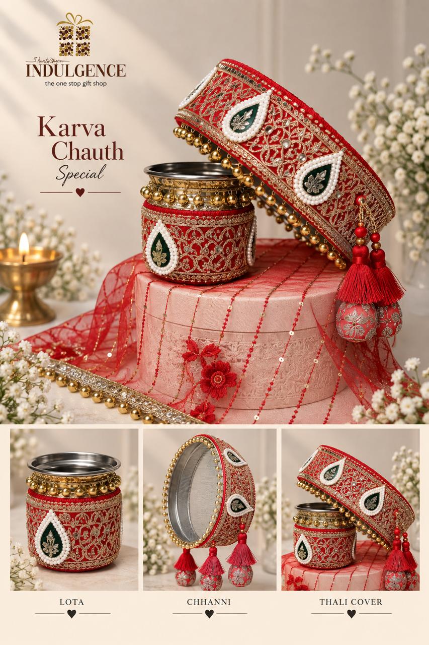 Karwa Chauth Essentials with Decorated Channi, Lota & Thali Cover