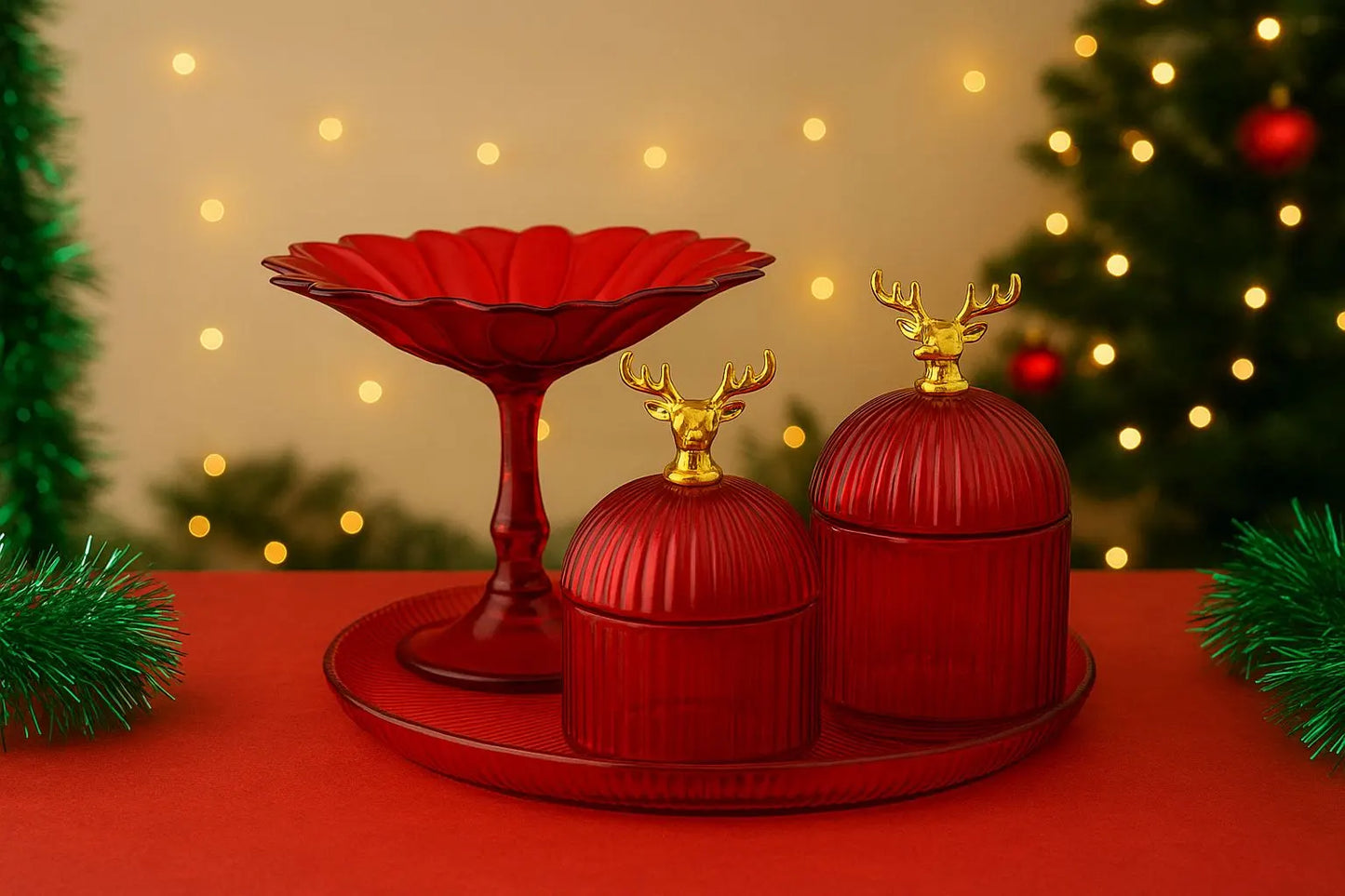 Red Christmas Reindeer Glass Set