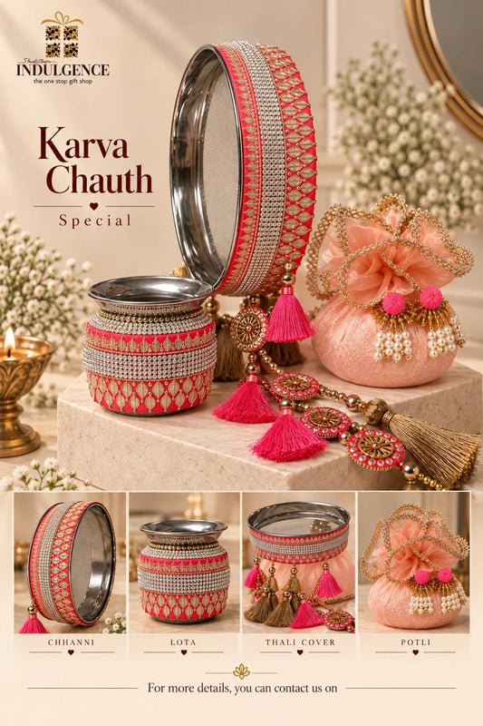 Karwa Chauth Essentials with Decorated Channi, Lota & Thali Cover