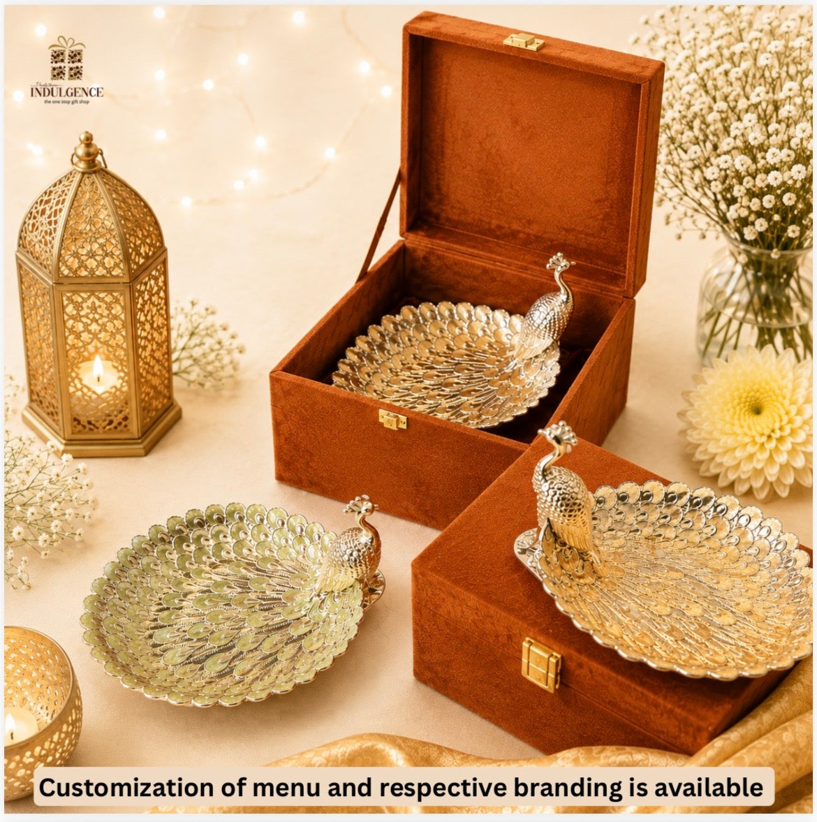 German Silver Peacock Platter Diwali Hamper