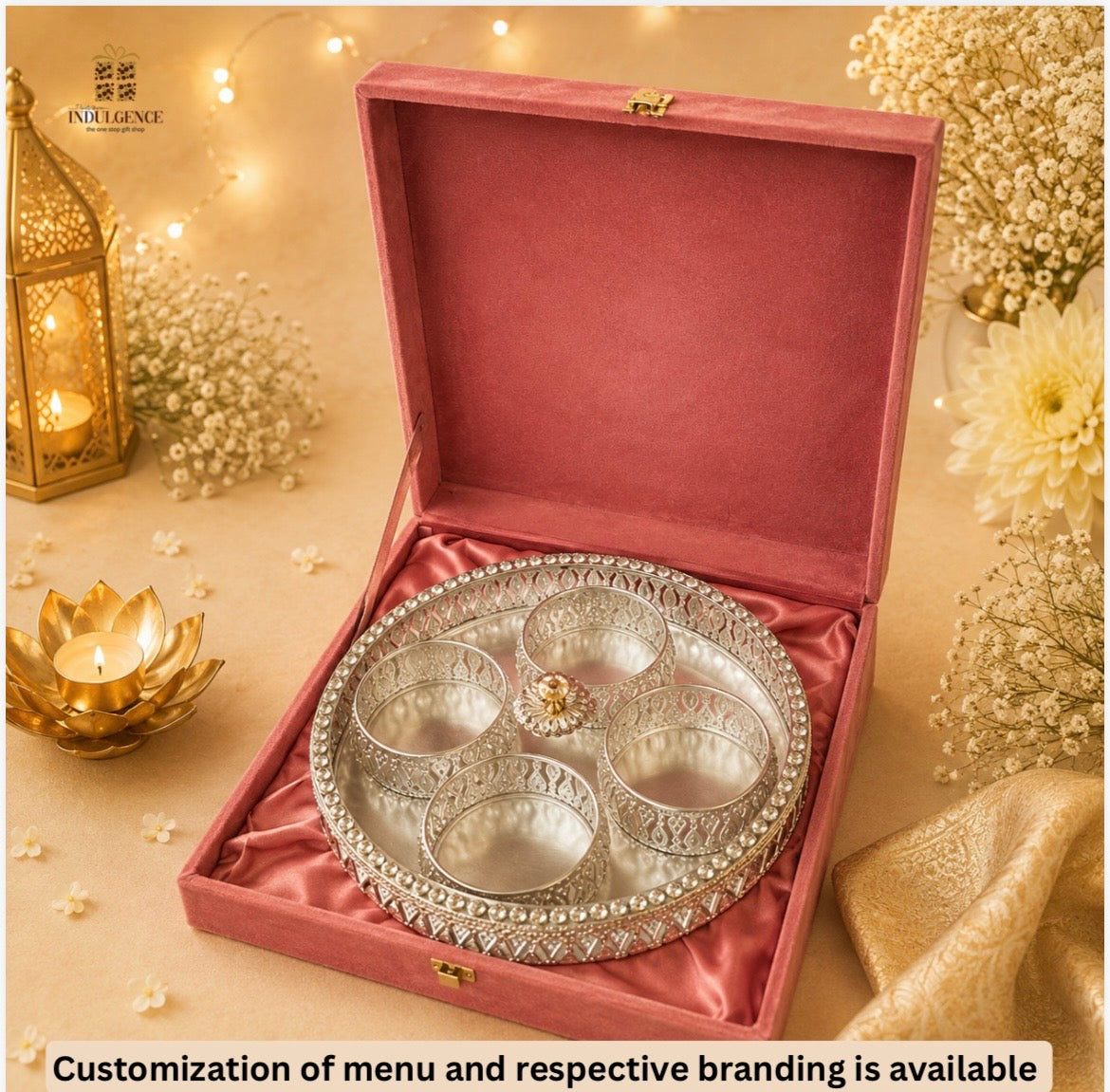 German Silver Round Box Diwali Hamper
