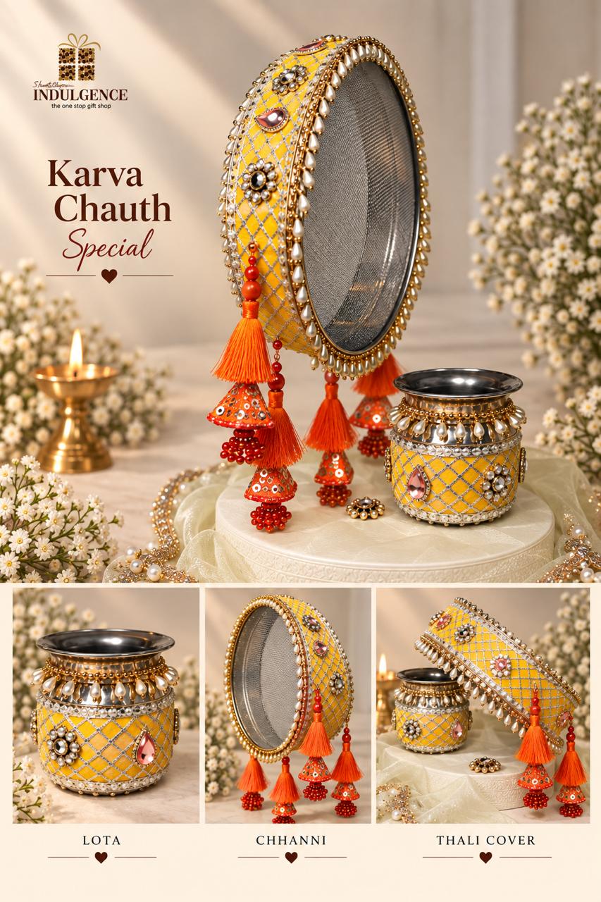 Karwa Chauth Essentials with Decorated Channi, Lota & Thali Cover