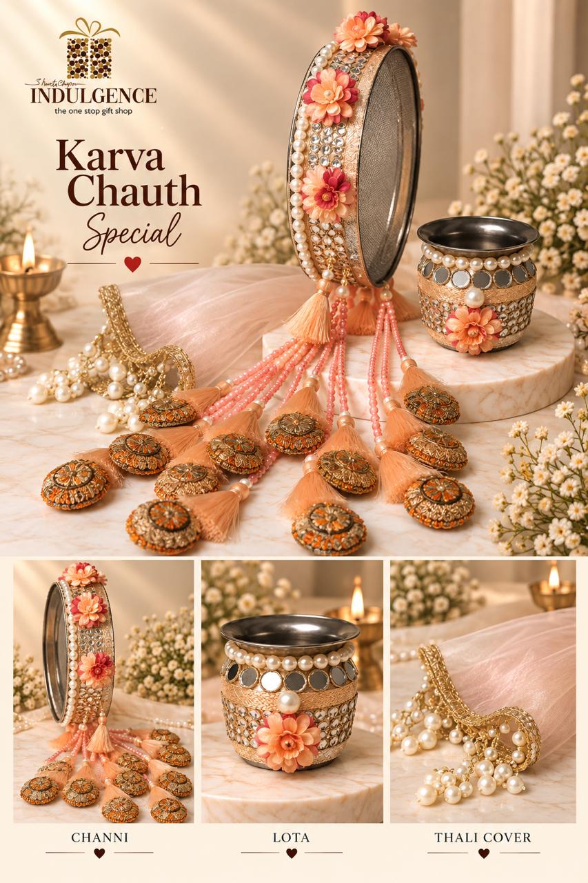 Karwa Chauth Essentials with Decorated Channi, Lota & Thali Cover