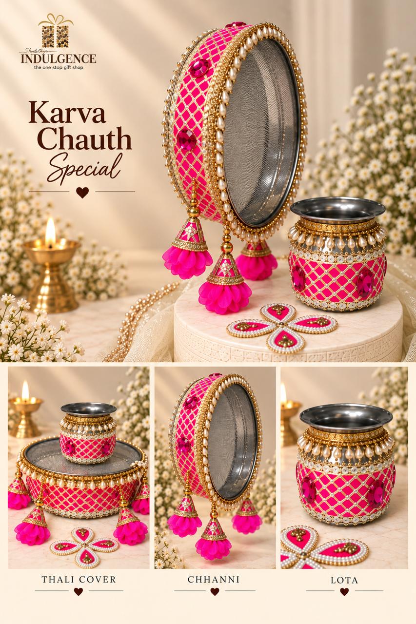 Karwa Chauth Essentials with Decorated Channi, Lota & Thali Cover