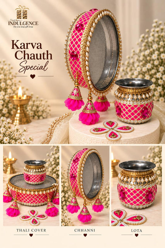 Karwa Chauth Essentials with Decorated Channi, Lota & Thali Cover